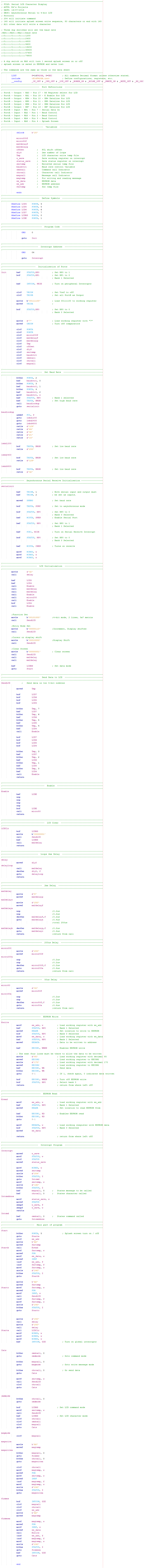 Serial Character LCD - assembly program for 16F628A 