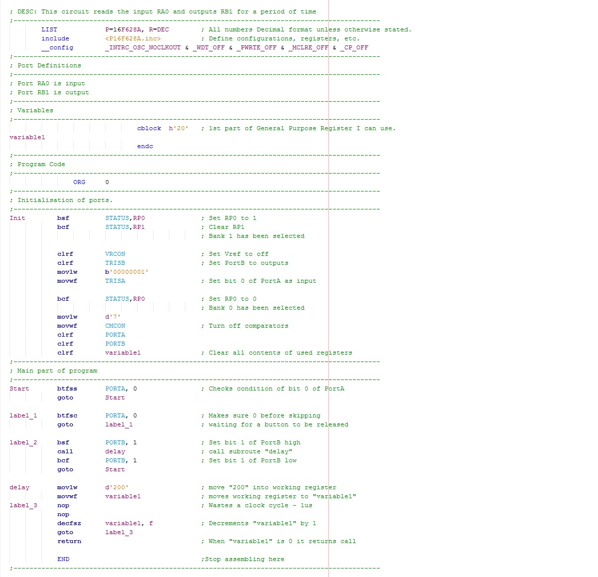 Example assembly flashing LED program